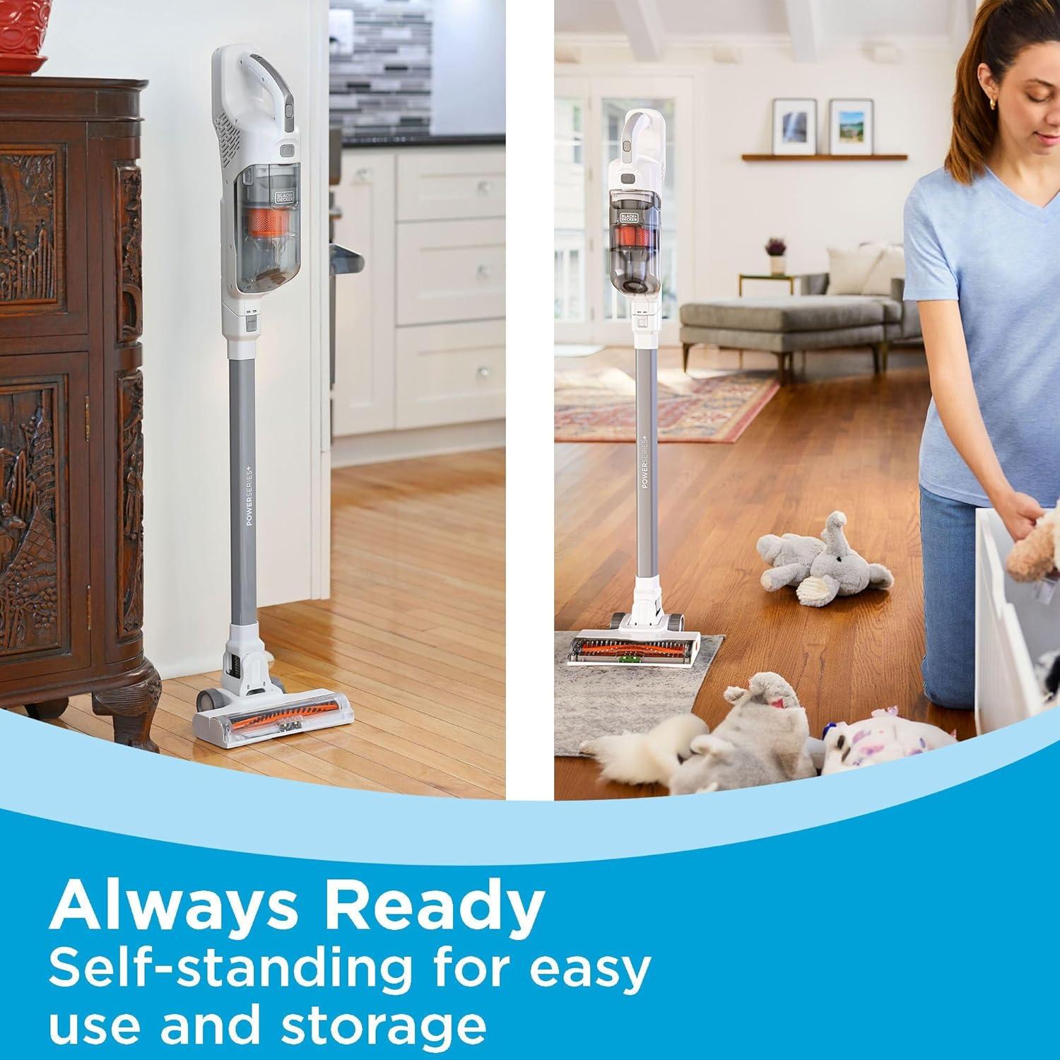 imageBLACKDECKER POWERSERIES 20V MAX Cordless Stick Vacuum Cleaner with LED Floor Lights Bagless Lightweight Cordless Vacuum Cleaners for Home Up to 44 Minutes Powerful Suction Gray BHFEA520J20V Vacuum