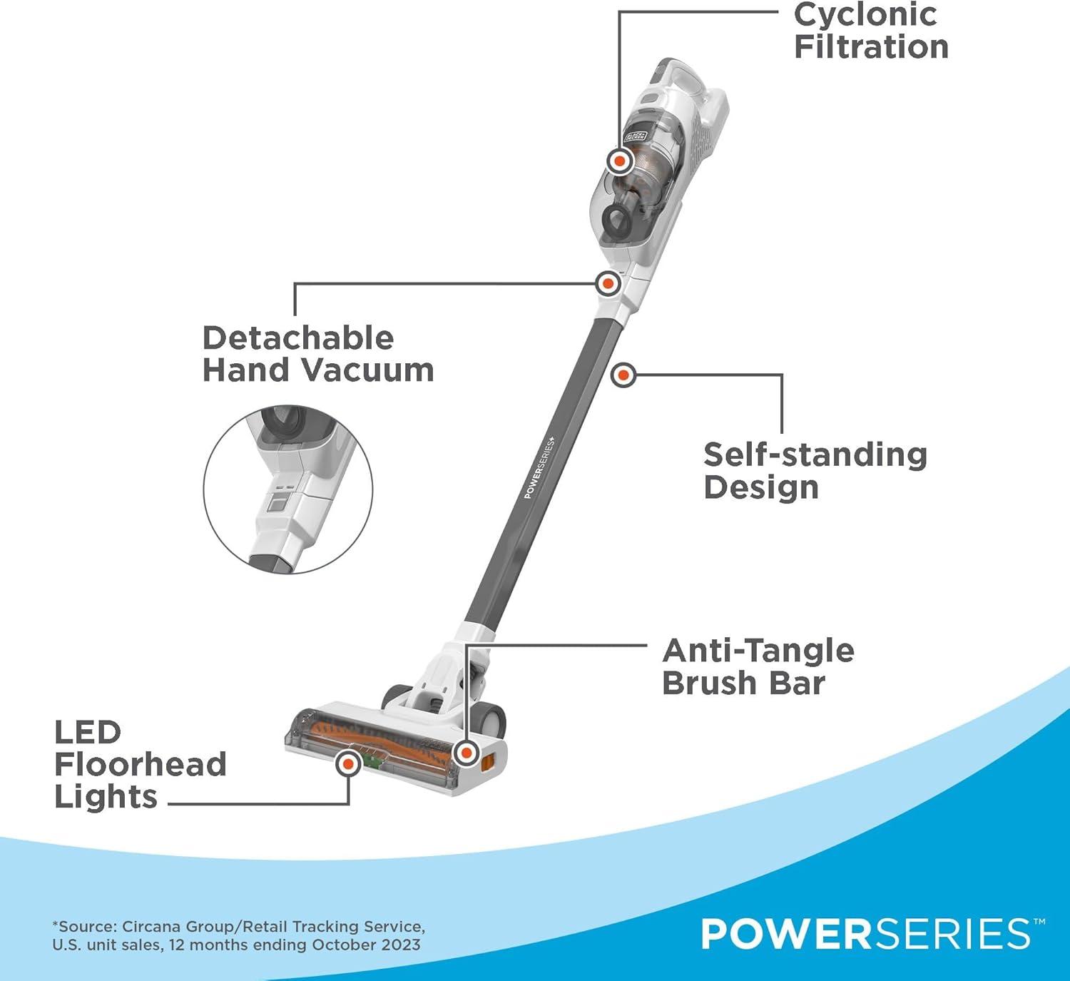 imageBLACKDECKER POWERSERIES 20V MAX Cordless Stick Vacuum Cleaner with LED Floor Lights Bagless Lightweight Cordless Vacuum Cleaners for Home Up to 44 Minutes Powerful Suction Gray BHFEA520J20V Vacuum