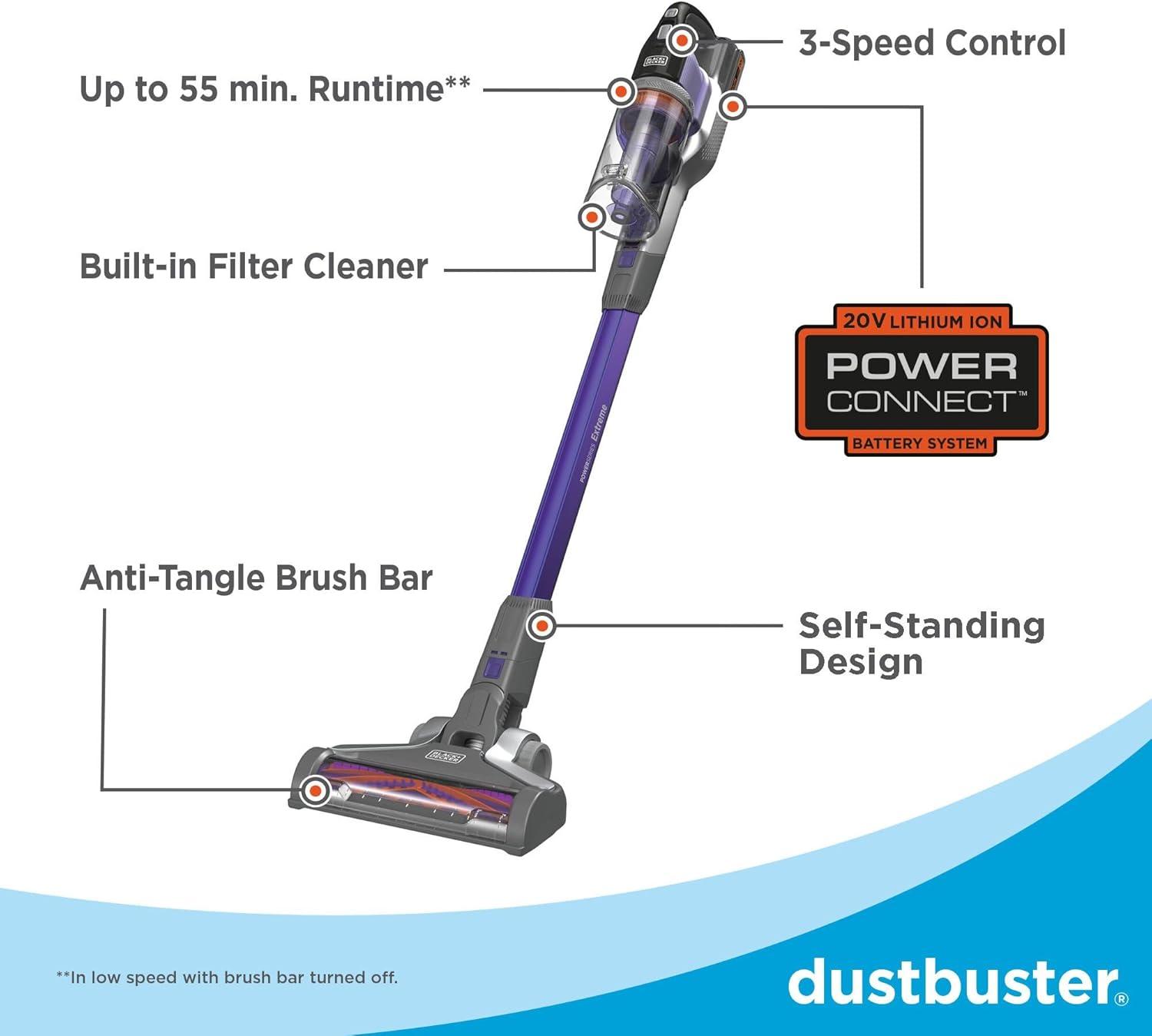 imageBLACKDECKER Pet Hair Vacuum Cordless Vacuum Cleaner Pet Hair Up to 55 Minutes of Runtime Interchangeable Floorhead Maximum Suction MultiSurface Light Weight Powerseries Extreme BSV2020P20V Pet Vacuum
