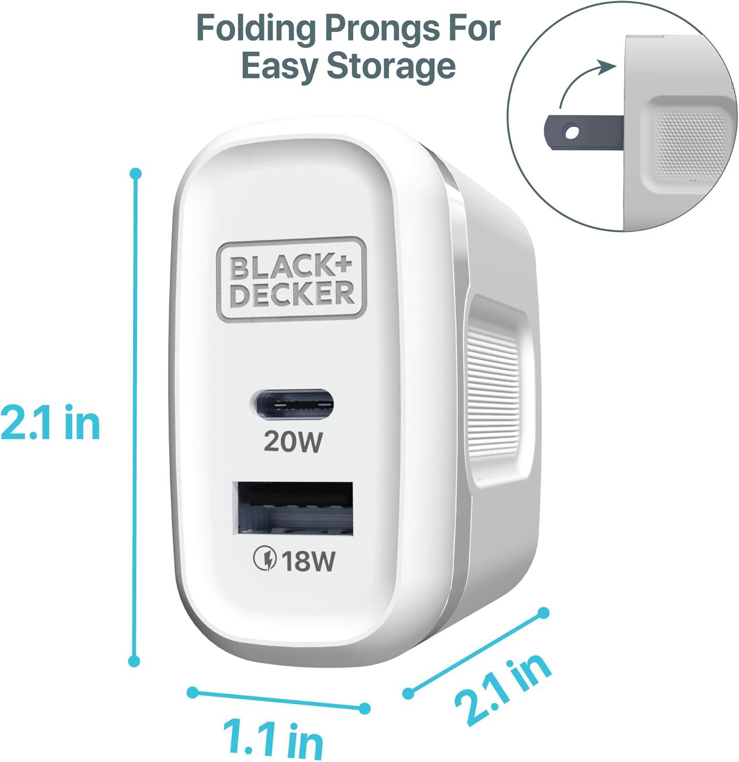 imageBLACKDECKER QuickCharge PD Wall Charger 2Port 38W USB amp Type C Wall Plug Compact Power Block USB C Fast Charger Adapter Power Delivery amp Qualcomm QC 30 Perfect for Home Office TravelWhite