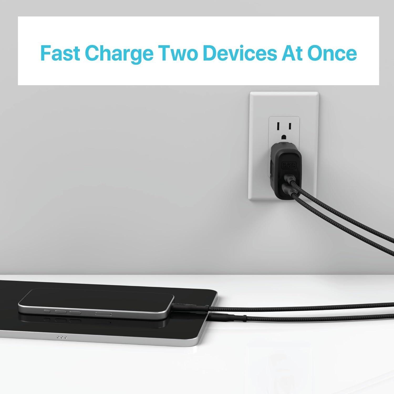 imageBLACKDECKER QuickCharge PD Wall Charger 2Port 38W USB amp Type C Wall Plug Compact Power Block USB C Fast Charger Adapter Power Delivery amp Qualcomm QC 30 Perfect for Home Office TravelBlack