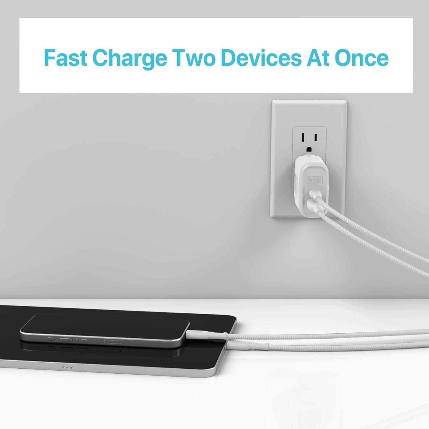 imageBLACKDECKER QuickCharge PD Wall Charger 2Port 38W USB amp Type C Wall Plug Compact Power Block USB C Fast Charger Adapter Power Delivery amp Qualcomm QC 30 Perfect for Home Office TravelWhite