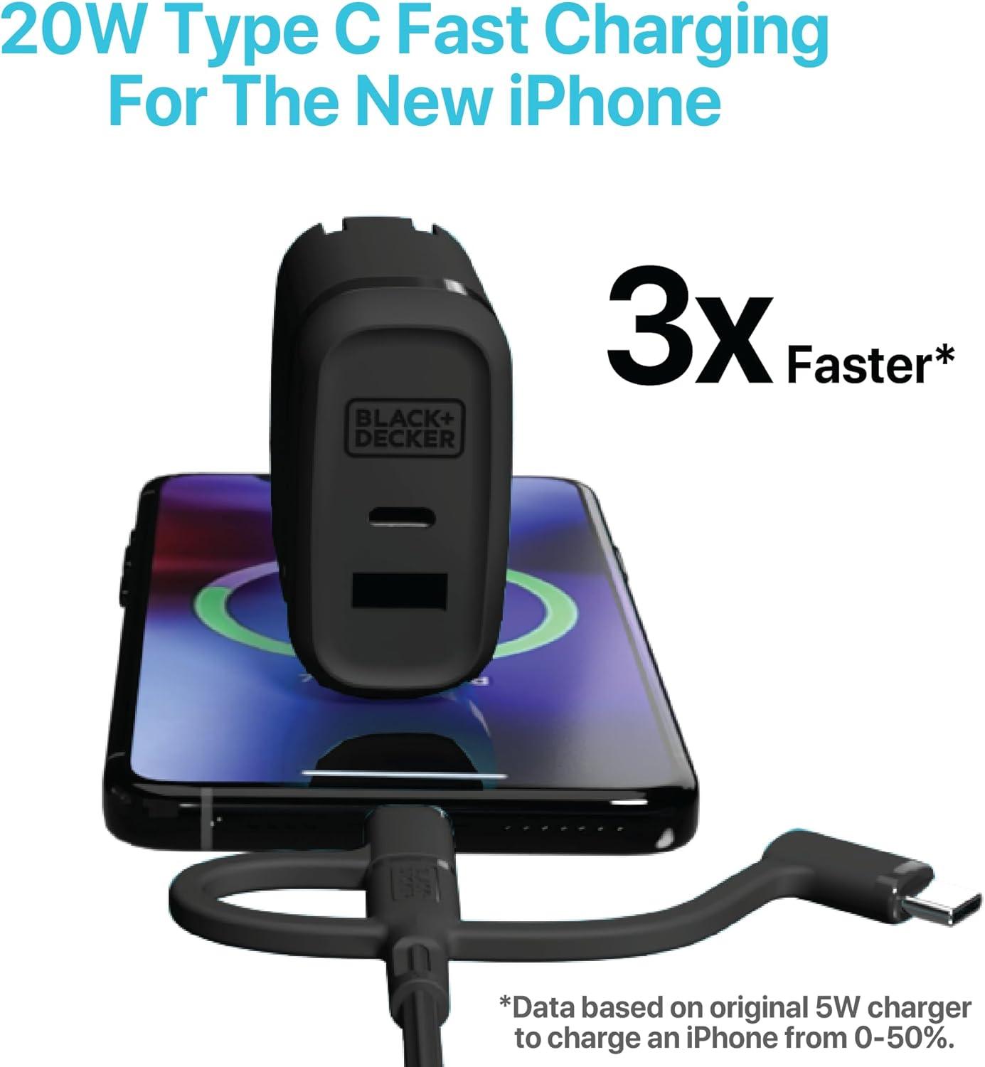 imageBLACKDECKER QuickCharge PD Wall Charger 2Port 38W USB amp Type C Wall Plug Compact Power Block USB C Fast Charger Adapter Power Delivery amp Qualcomm QC 30 Perfect for Home Office TravelBlack