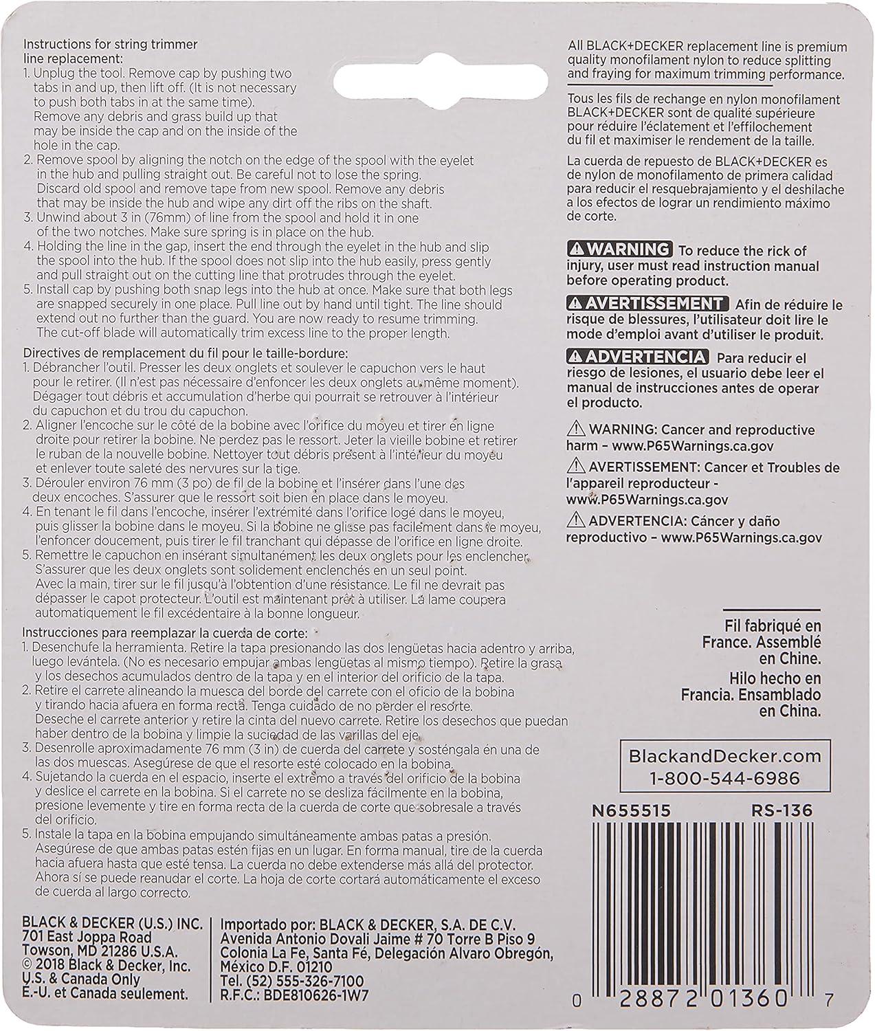 imageBLACKDECKER Trimmer Line 20Foot 0065Inch RS1361 Count Pack of 2