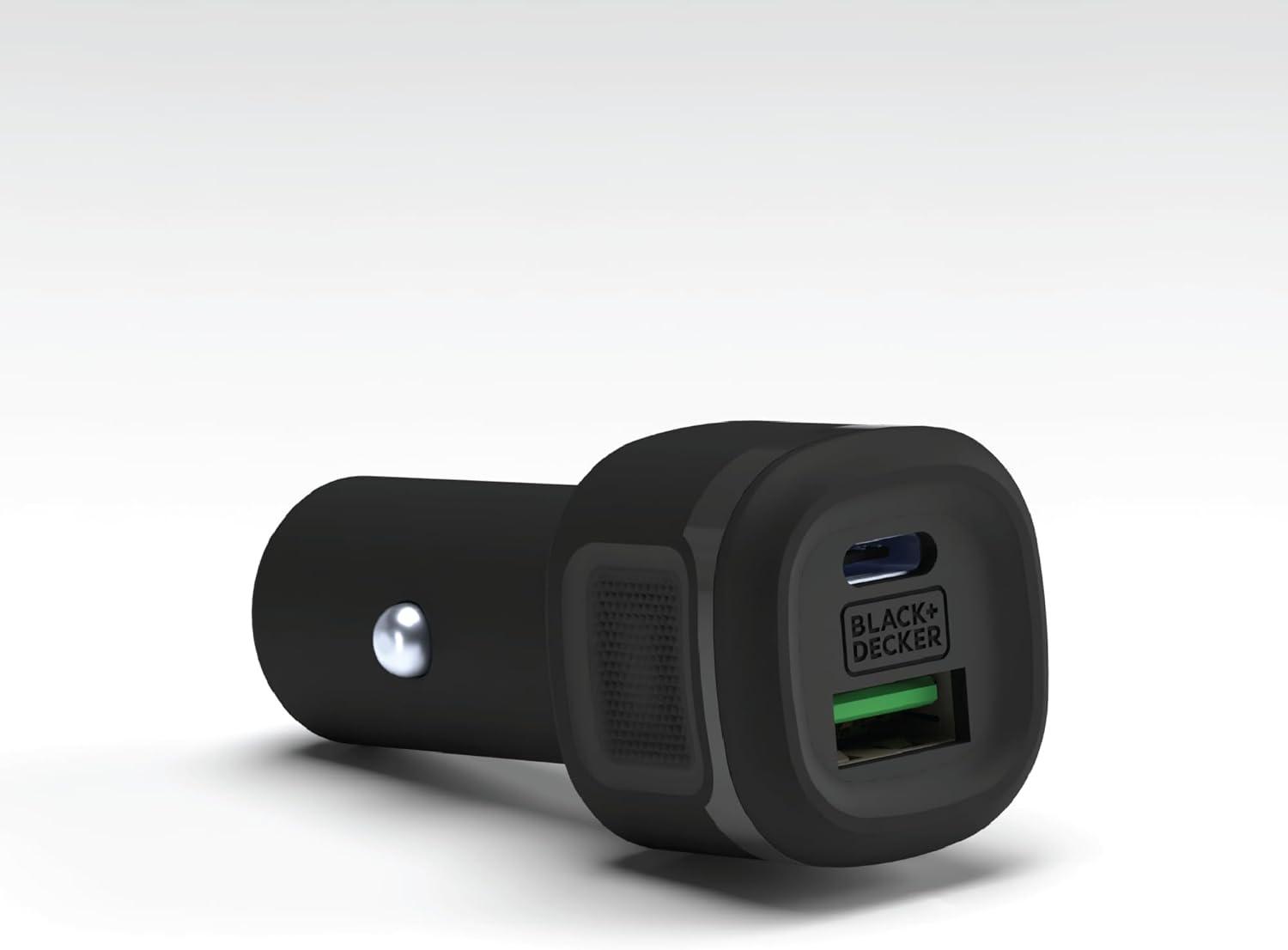 imageBLACKDECKER USB C Car Charger Compact 38W 2Port LED Indicator Type C Charger with Power DeliveryQuick Charge Compatible with iPhone 17 16 15 14 13 Series Pixel 3 2 XL iPad Pro MoreBlack