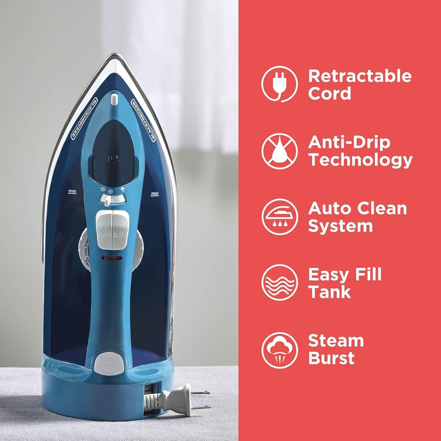 imageBLACKDECKER Vitessa Advanced Steam Iron ICR2020 Even Steam Nonstick Soleplate Auto Shutoff TangleFree Retractabel Cord Green1272 X 563 X 630
