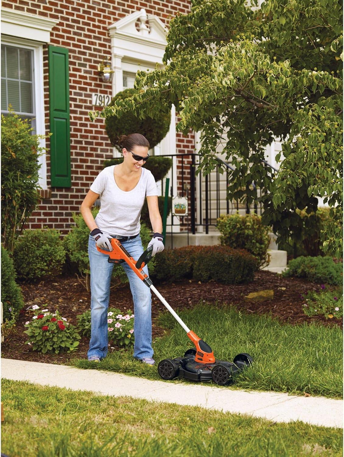 imageBLACKDECKER Weed Eater Lawn Edger and Cordless Lawn Mower 3 in 1 Combo Includes 2 Batteries Charger 12 Inch Battery Powered String Trimmer and Lawnmower Adjustable Length and Height MTC2203in1 Mower Only