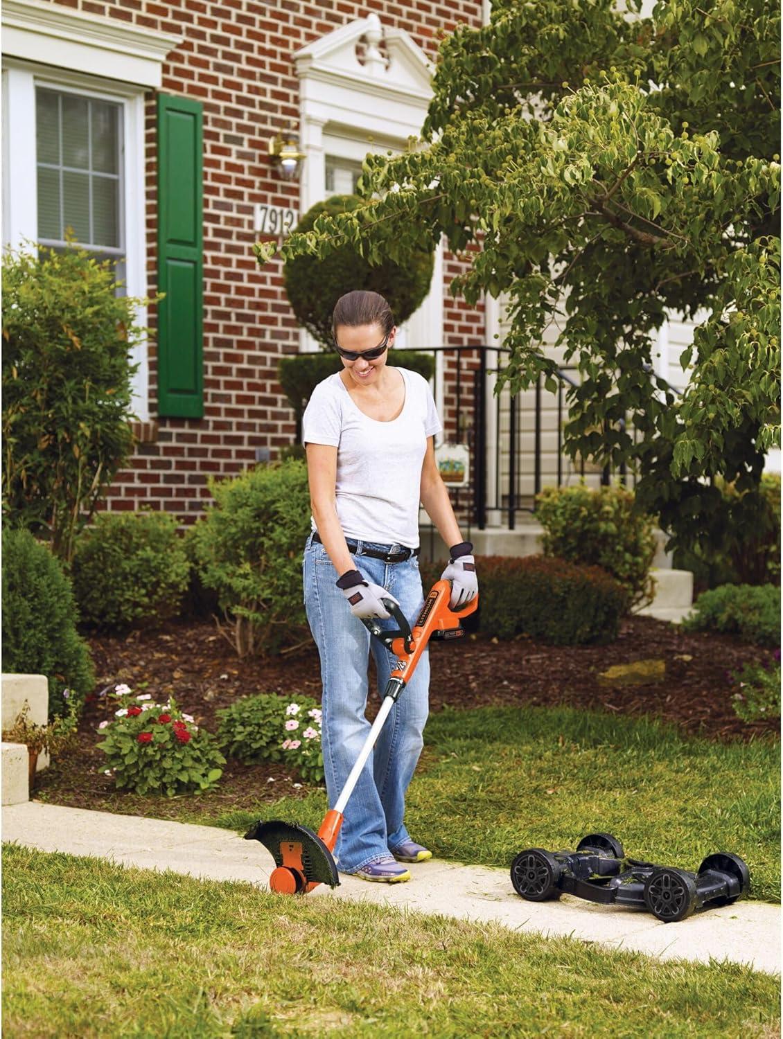imageBLACKDECKER Weed Eater Lawn Edger and Cordless Lawn Mower 3 in 1 Combo Includes 2 Batteries Charger 12 Inch Battery Powered String Trimmer and Lawnmower Adjustable Length and Height MTC2203in1 Mower Only