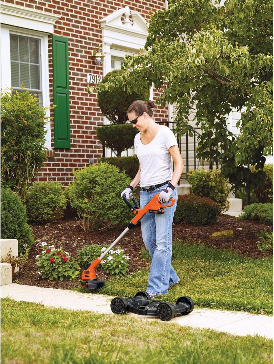 imageBLACKDECKER Weed Eater Lawn Edger and Cordless Lawn Mower 3 in 1 Combo Includes 2 Batteries Charger 12 Inch Battery Powered String Trimmer and Lawnmower Adjustable Length and Height MTC2203in1 Mower Only