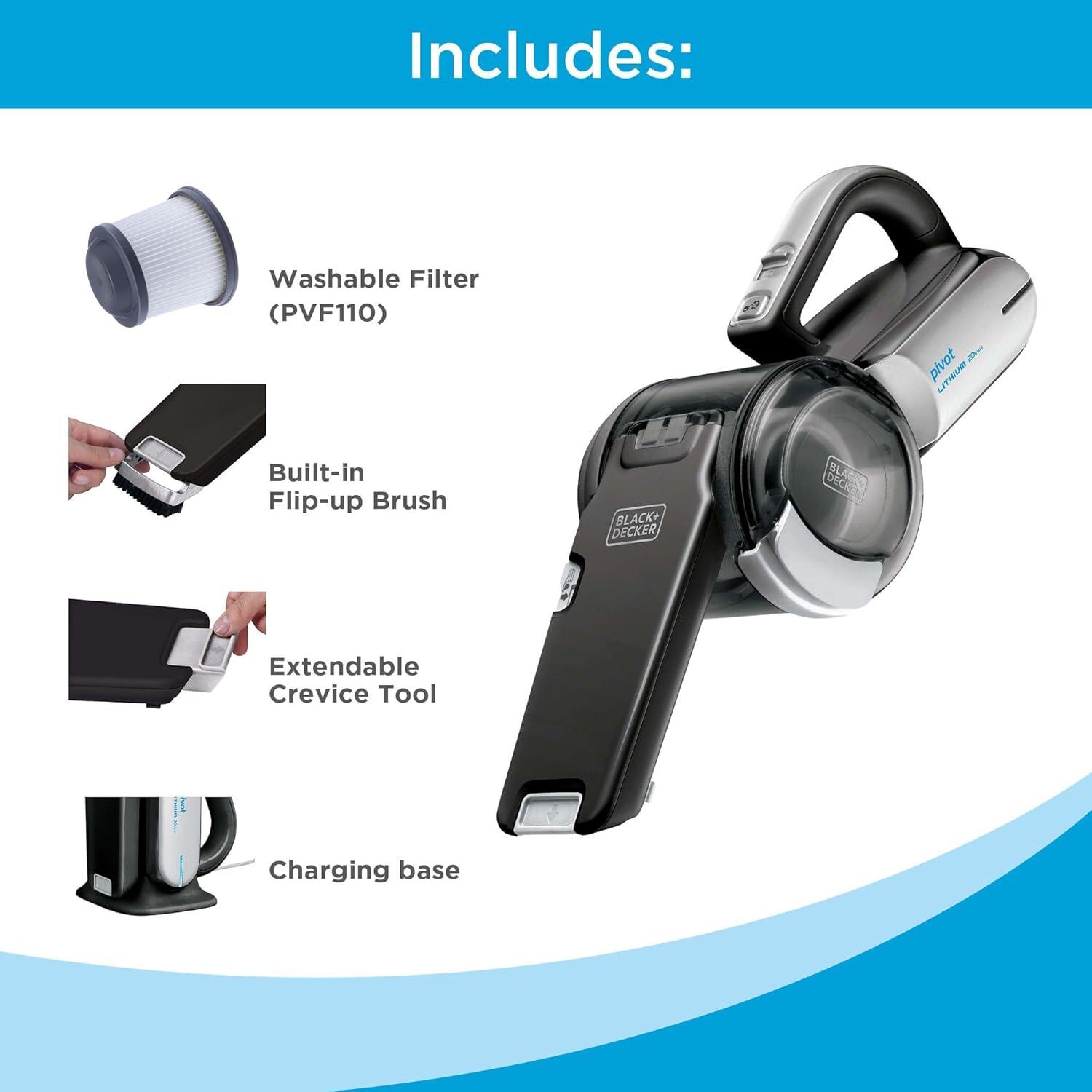 imageBLACKDECKER dust buster PIVOT VAC Handheld Vacuum Cordless Car Vacuum Portable Rechargeable Extendible Crevice Tool and 200 Degree Pivoting Nozzle Strong Suction Lightweight BDH2000PL