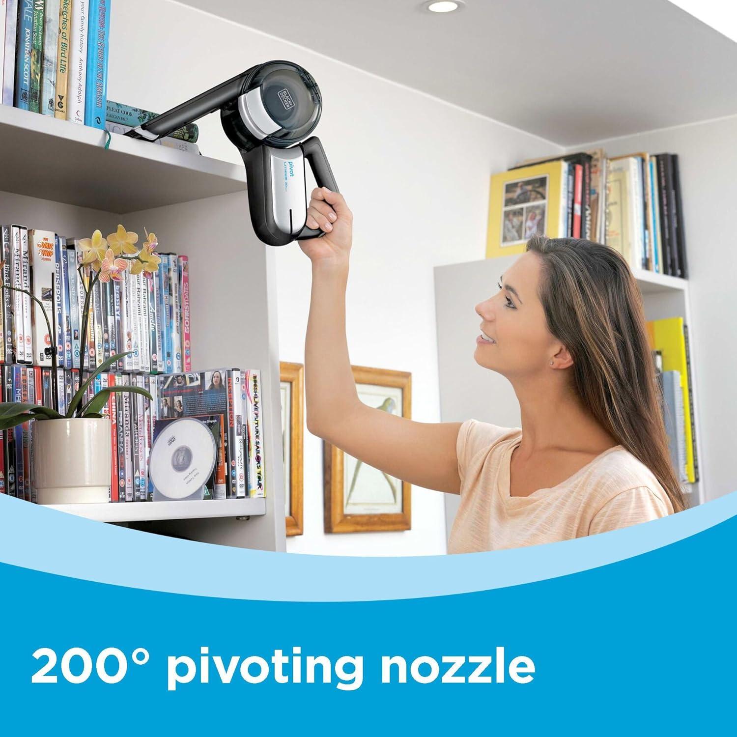 imageBLACKDECKER dust buster PIVOT VAC Handheld Vacuum Cordless Car Vacuum Portable Rechargeable Extendible Crevice Tool and 200 Degree Pivoting Nozzle Strong Suction Lightweight BDH2000PL