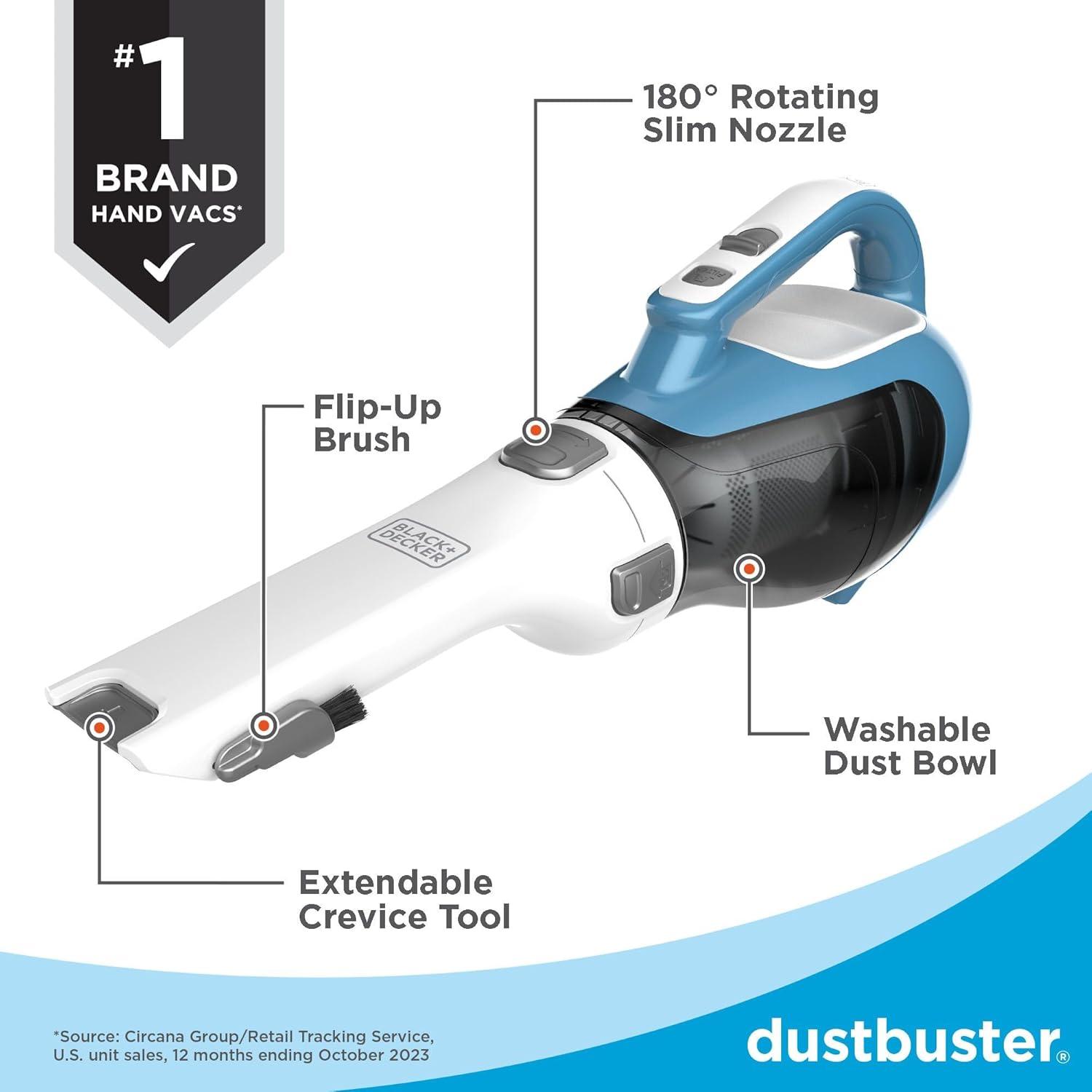 imageBLACKDECKER dustbuster AdvancedClean Handheld Vacuum Cordless Compact Home and Car Vacuum with Crevice Tool Rotating Nozzle and Charging Station Large Dust Bowl CHV1410LAdvancedClean