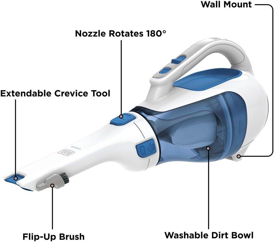 imageBLACKDECKER dustbuster Handheld Vacuum Cordless Car Vacuum Portable 12V with Rotating and Extendable Nozzle HHVI320JR02