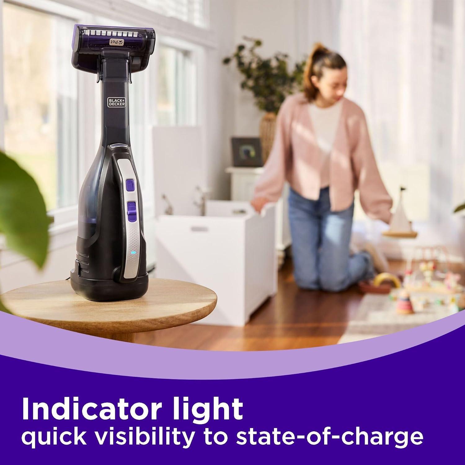 imageBLACKDECKER dustbuster Reveal Pet Hair Vacuum Hand Held Vacuum Cordless Portable for Home and Car Rechargeable LED Light Powerful Suction Includes Pet Brush and Crevice Tool HLVD320BP07