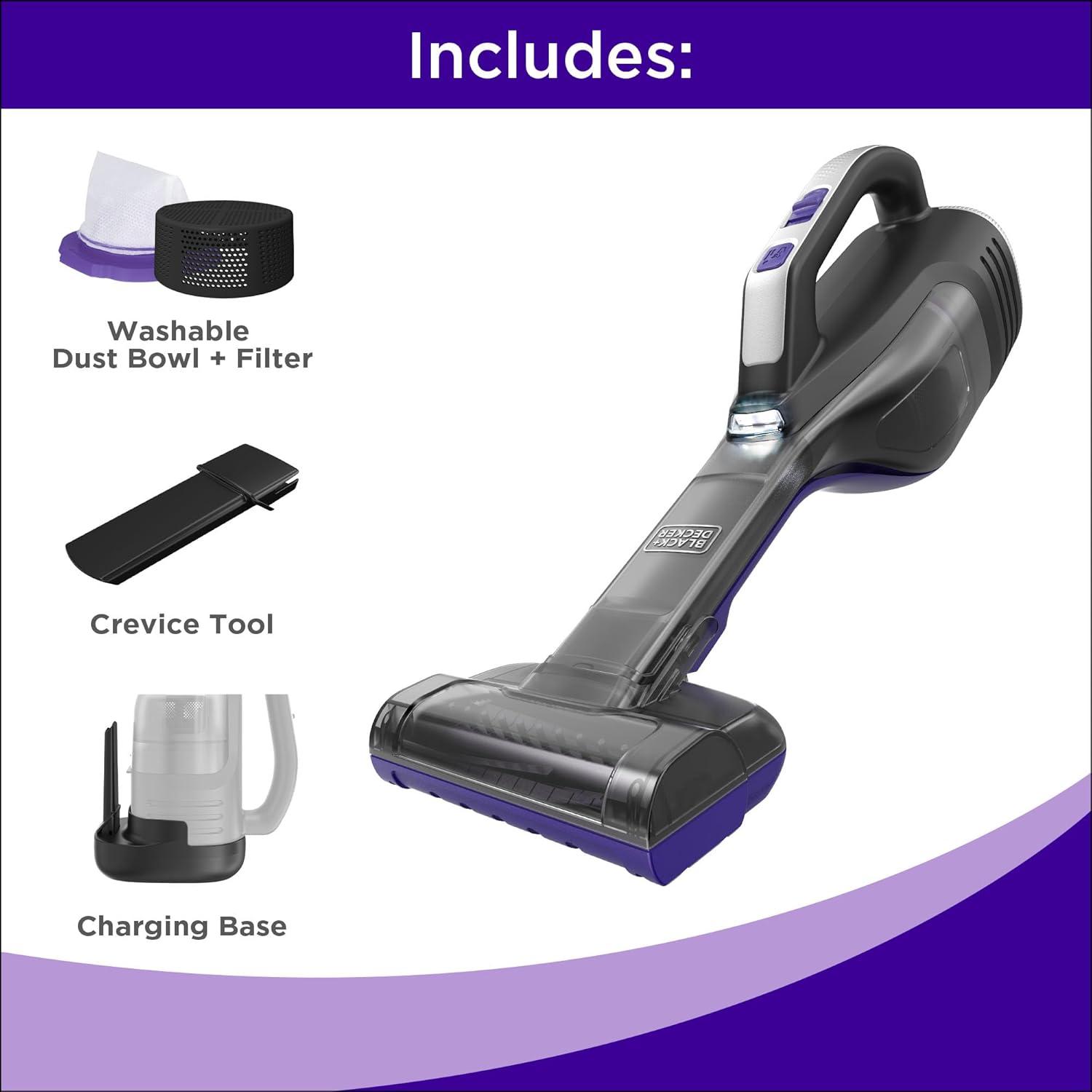 imageBLACKDECKER dustbuster Reveal Pet Hair Vacuum Hand Held Vacuum Cordless Portable for Home and Car Rechargeable LED Light Powerful Suction Includes Pet Brush and Crevice Tool HLVD320BP07