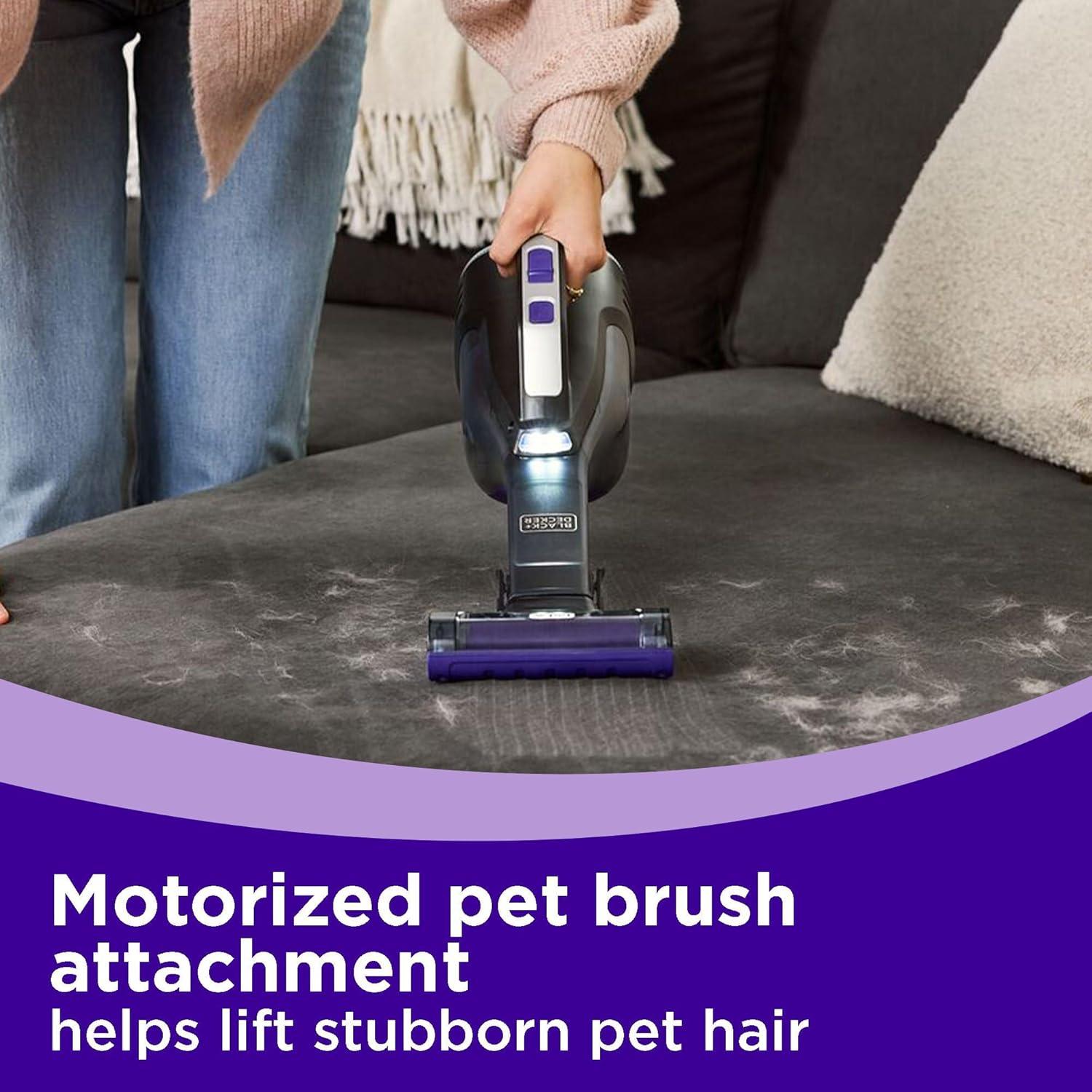 imageBLACKDECKER dustbuster Reveal Pet Hair Vacuum Hand Held Vacuum Cordless Portable for Home and Car Rechargeable LED Light Powerful Suction Includes Pet Brush and Crevice Tool HLVD320BP07