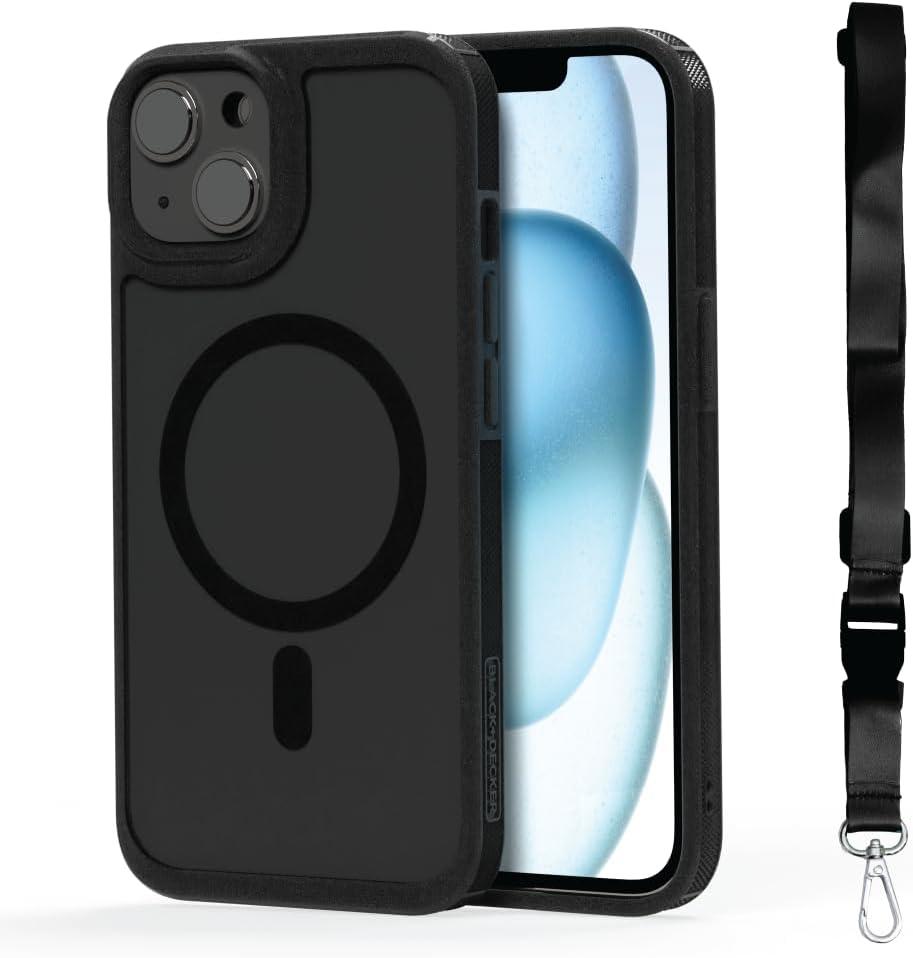 imageBLACKDECKER for iPhone 15 Case Compatible with MagSafe Shockproof MilitaryGrade Protection Magnetic Phone Case for iPhone 15 Pro Max Blue Changeable Buttons amp LanyardBlack