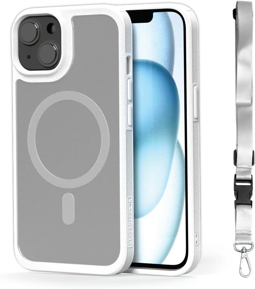 imageBLACKDECKER for iPhone 15 Case Compatible with MagSafe Shockproof MilitaryGrade Protection Magnetic Phone Case for iPhone 15 Pro Max Blue Changeable Buttons amp LanyardWhite