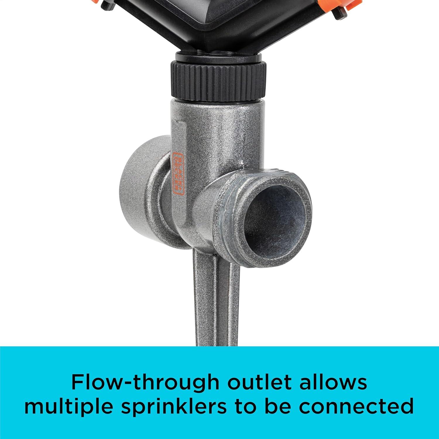 imageBlack Decker 2Arm Spinning Sprinkler with Zinc Spike Compact Adjustable Secure Placement 1905 sq ft Lawn Coverage BD59412