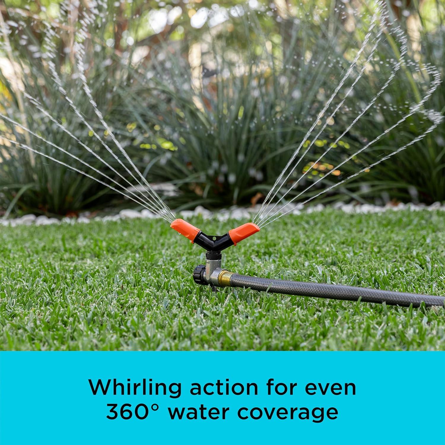 imageBlack Decker 2Arm Spinning Sprinkler with Zinc Spike Compact Adjustable Secure Placement 1905 sq ft Lawn Coverage BD59412