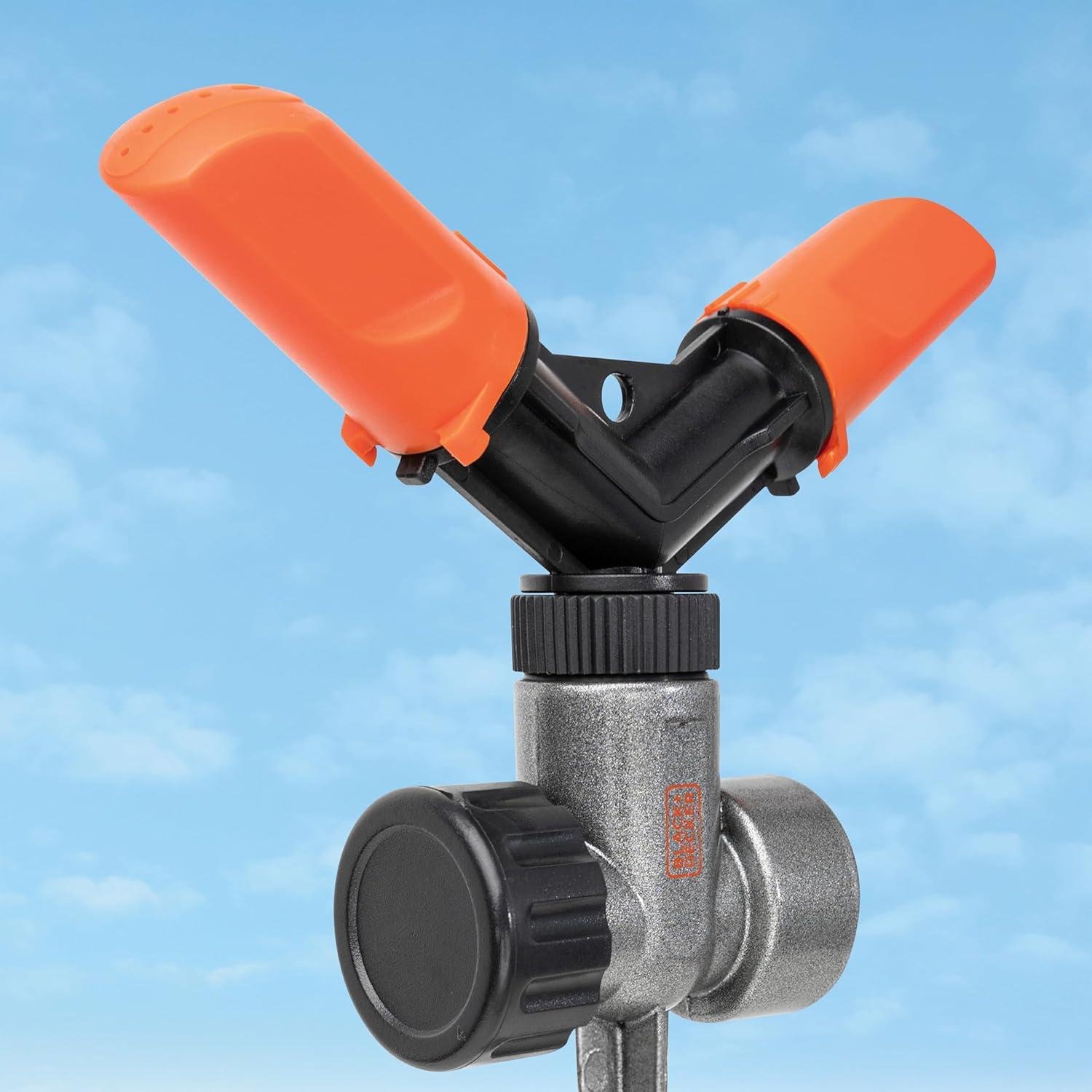 imageBlack Decker 2Arm Spinning Sprinkler with Zinc Spike Compact Adjustable Secure Placement 1905 sq ft Lawn Coverage BD59412