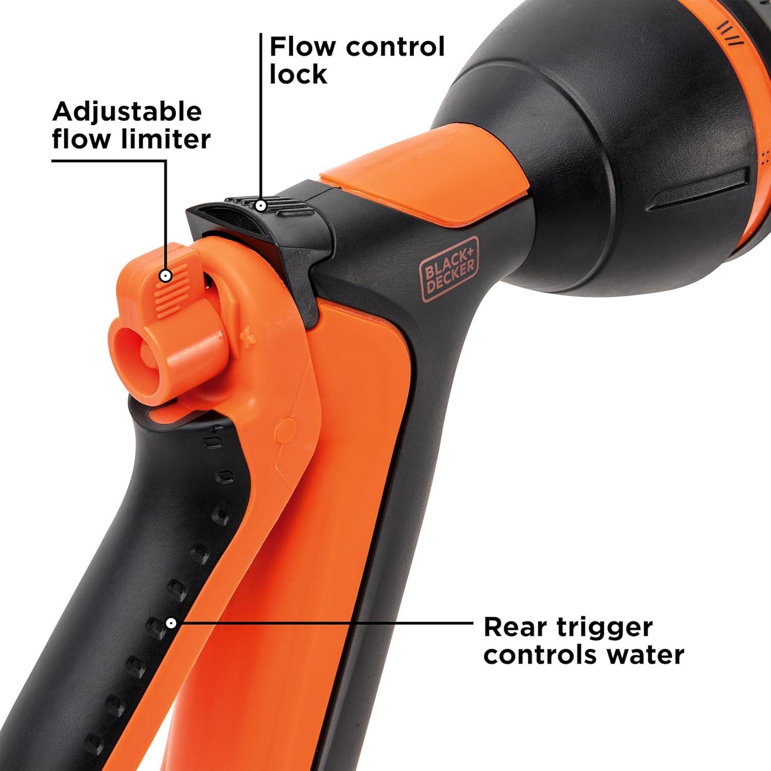 imageBlack Decker 8Pattern Rear Trigger Garden Hose Nozzle Lightweight Versatile Sprayer with EasyDial Control BXWNBB57390
