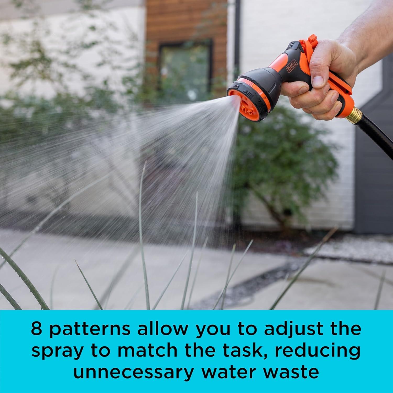 imageBlack Decker 8Pattern Rear Trigger Garden Hose Nozzle Lightweight Versatile Sprayer with EasyDial Control BXWNBB57390