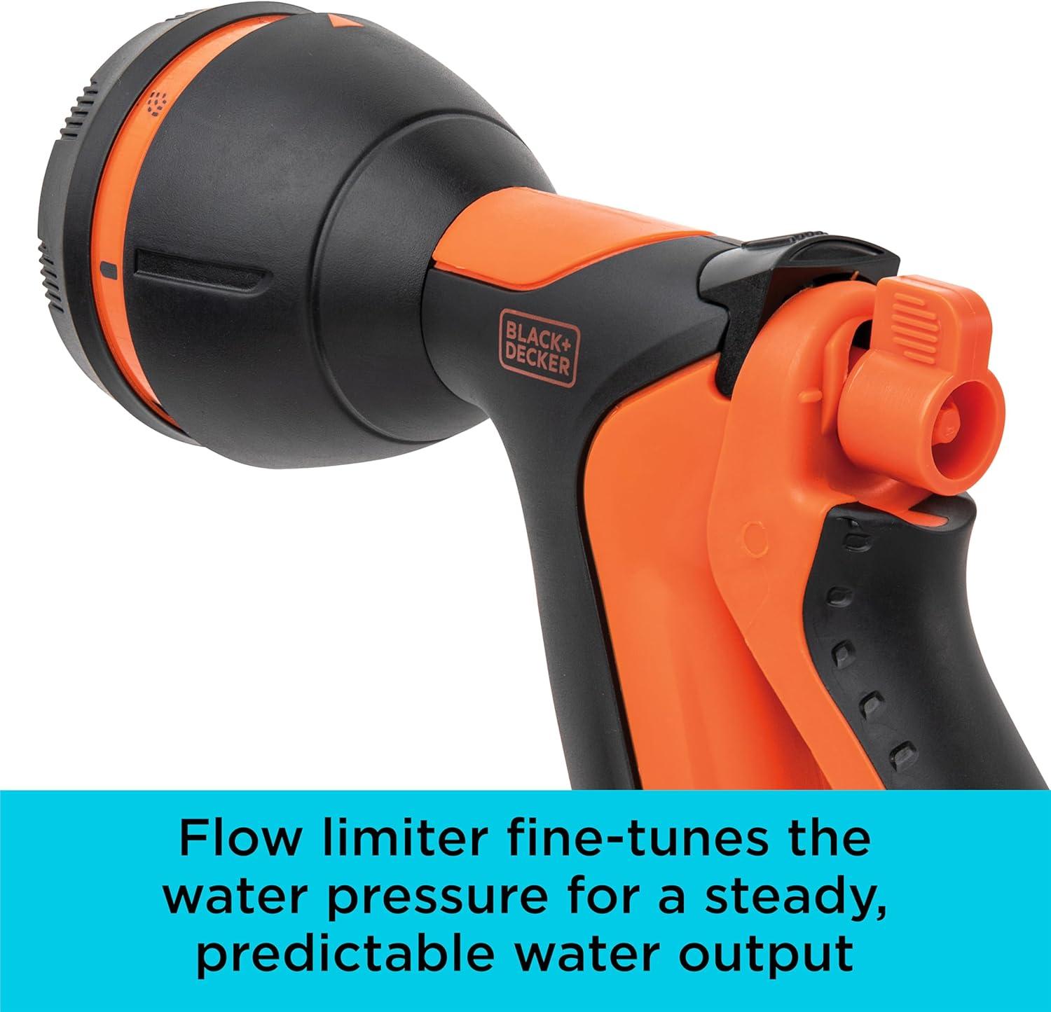 imageBlack Decker 8Pattern Rear Trigger Garden Hose Nozzle Lightweight Versatile Sprayer with EasyDial Control BXWNBB57390
