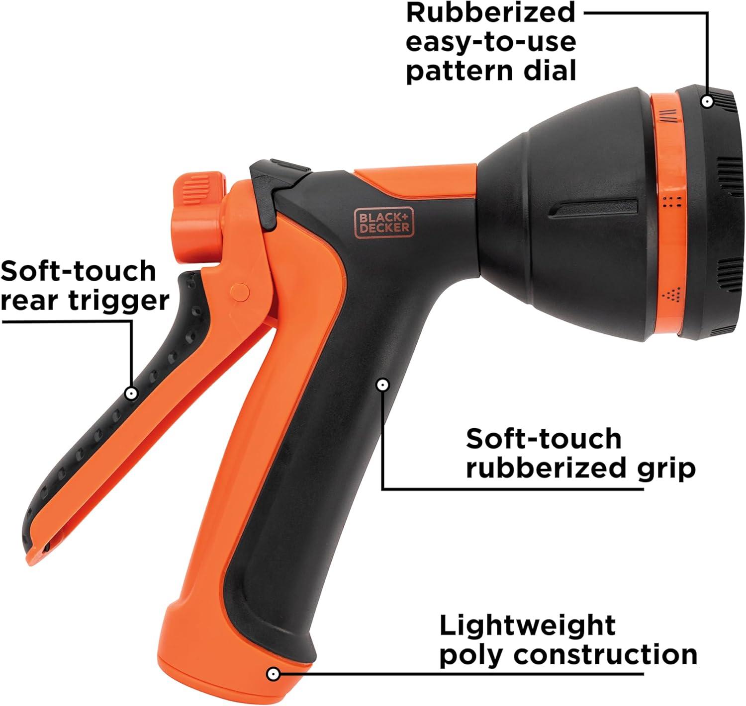 imageBlack Decker 8Pattern Rear Trigger Garden Hose Nozzle Lightweight Versatile Sprayer with EasyDial Control BXWNBB57390