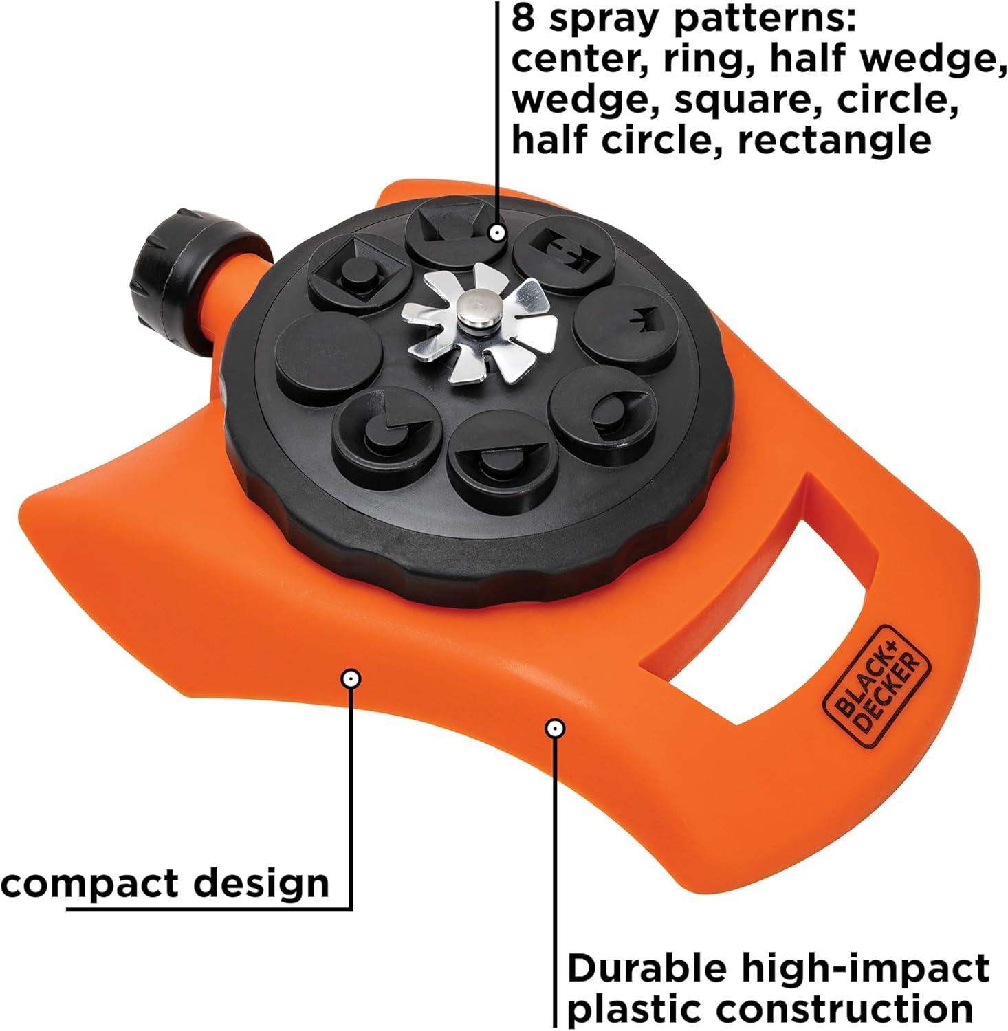 imageBlack Decker 8Pattern Turret Sprinkler Up to 962 Sq Ft Coverage Durable Build Versatile Spray Options BD57392