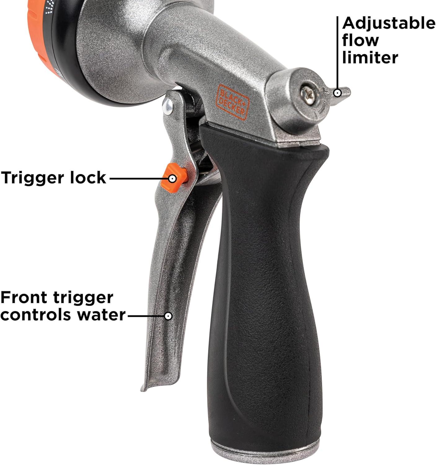 imageBlack Decker 8Pattern Zinc Front Trigger Nozzle Durable Metal Build Comfortable Grip Precision Control BD59378