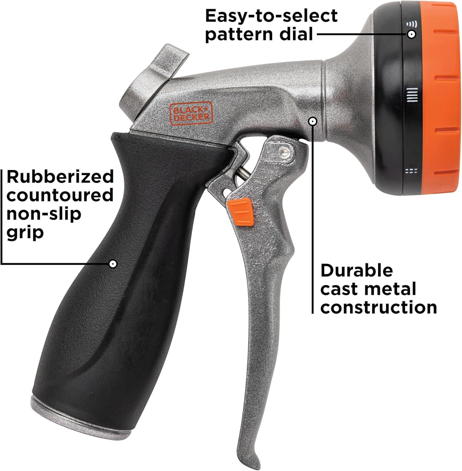 imageBlack Decker 8Pattern Zinc Front Trigger Nozzle Durable Metal Build Comfortable Grip Precision Control BD59378