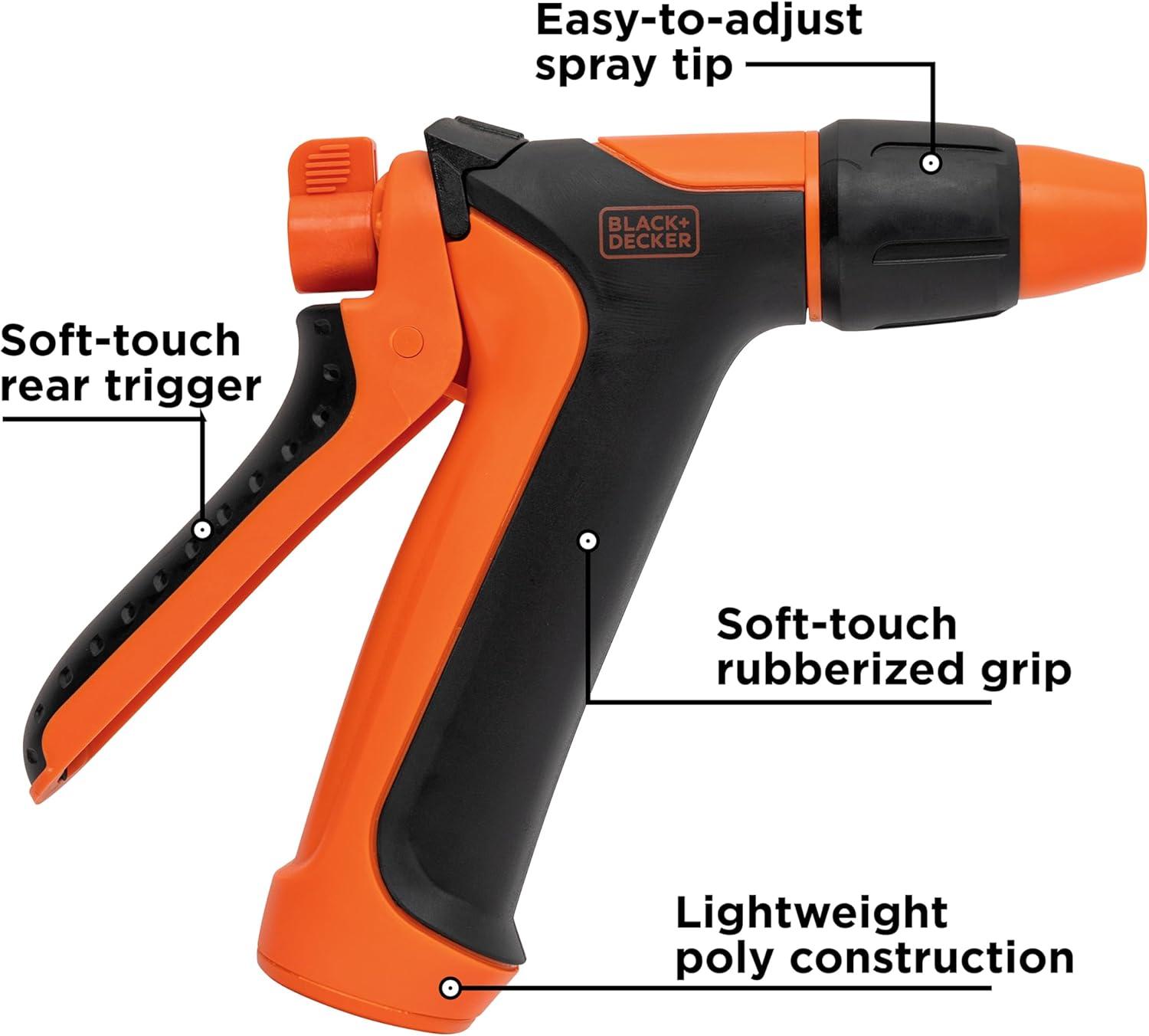 imageBlack Decker Adjustable Rear Trigger Garden Hose Nozzle Lightweight Comfortable Grip Sprayer for Everyday Use BXWNBB57391