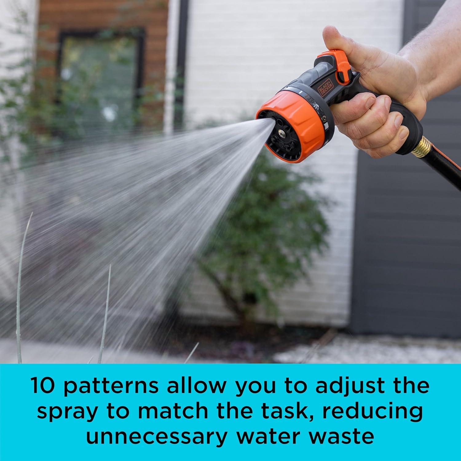 imageBlack Decker HeavyDuty 10Pattern Poly Thumb Control Nozzle Ergonomic Versatile Precision Garden Hose Attachment BD8439