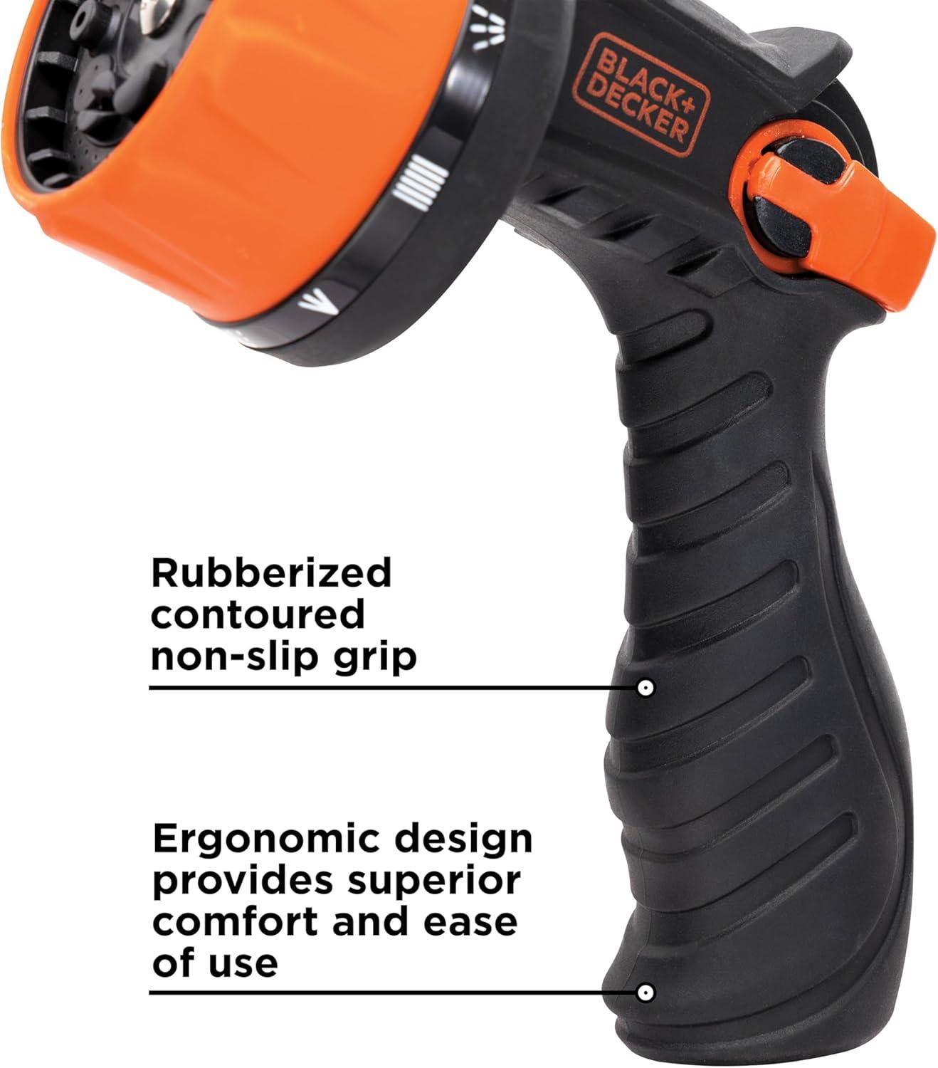 imageBlack Decker HeavyDuty 10Pattern Poly Thumb Control Nozzle Ergonomic Versatile Precision Garden Hose Attachment BD8439