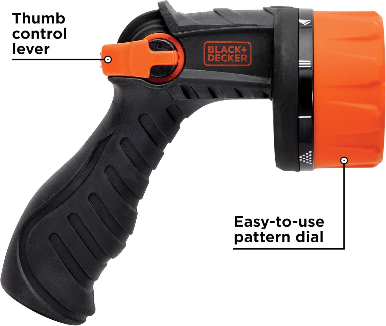 imageBlack Decker HeavyDuty 10Pattern Poly Thumb Control Nozzle Ergonomic Versatile Precision Garden Hose Attachment BD8439