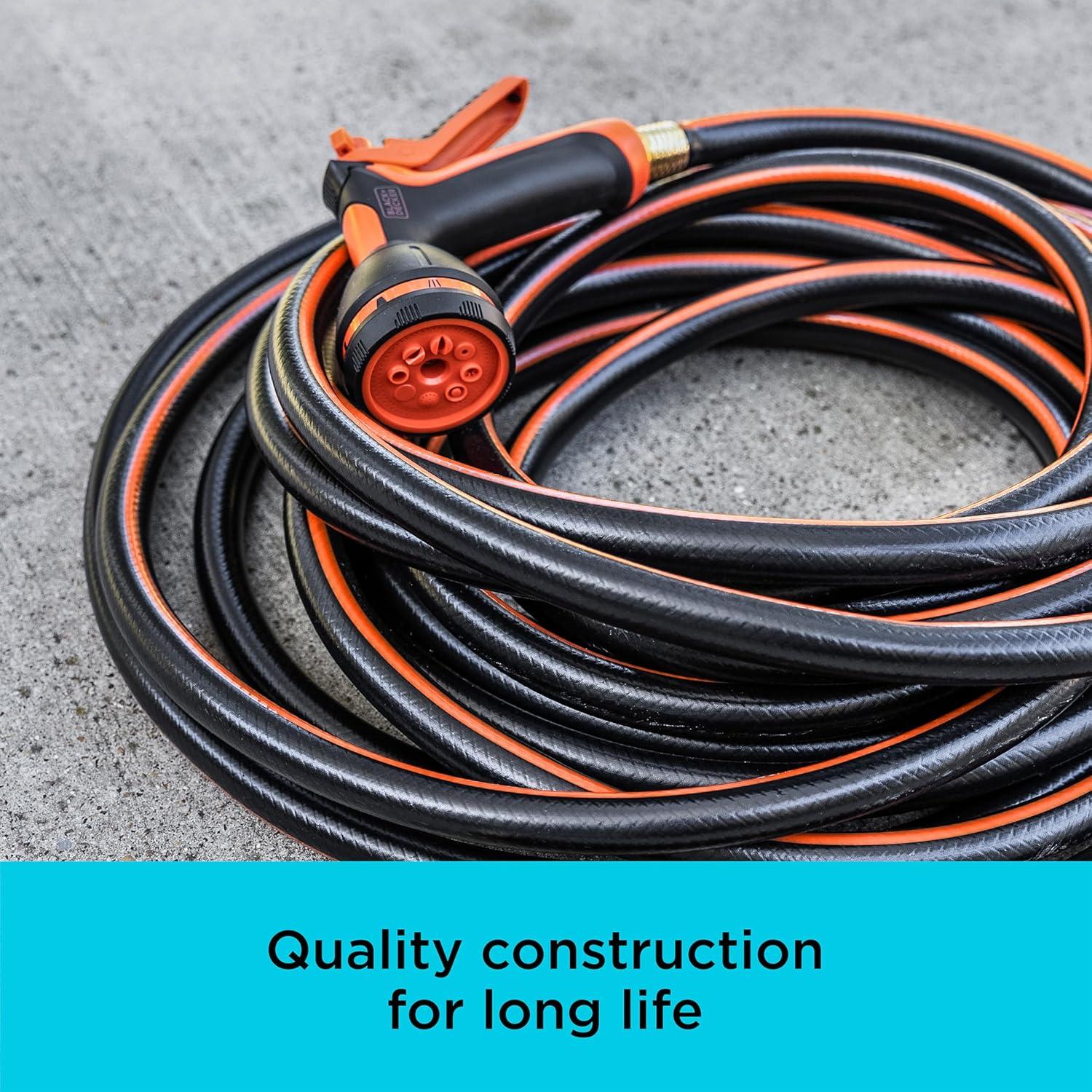imageBlack Decker Medium Duty Garden Hose 58 in x 50 ft 4Ply Construction 300 PSI Solid Brass Couplings BXMHBB22178