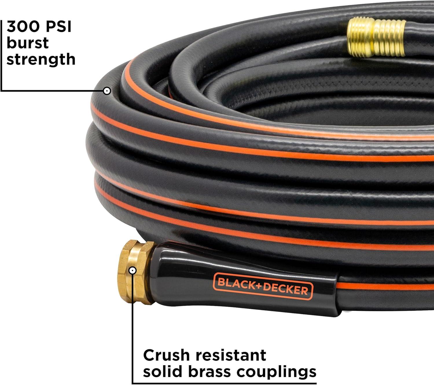 imageBlack Decker Medium Duty Garden Hose 58 in x 50 ft 4Ply Construction 300 PSI Solid Brass Couplings BXMHBB22178