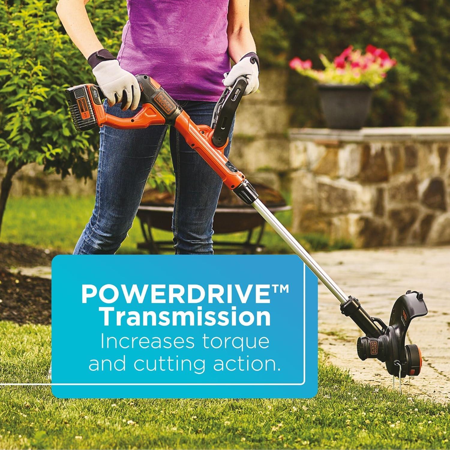 imageBlackDecker 40V MAX 13 Inch String Trimmer and Lawn Edger with Battery and Charger Cordless Weed Eater with Charge Indicator High Torque PowerDrive Technology LST140C40V String Trimmer Kit