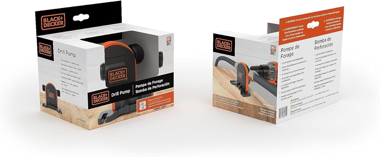 imageBlackDecker Drill Pump Kit with Intake and Discharge Hose Pumps up to 225 GPH BlackDrill Pump