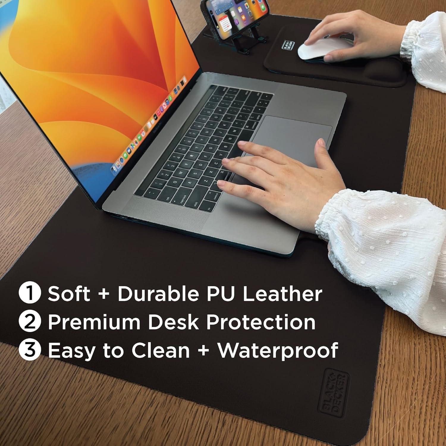 imageBlackDecker Faux Leather Desk Mat for Keyboard and Mouse Protective Desk Decor Gaming Work from Home Office AccessoryBlack