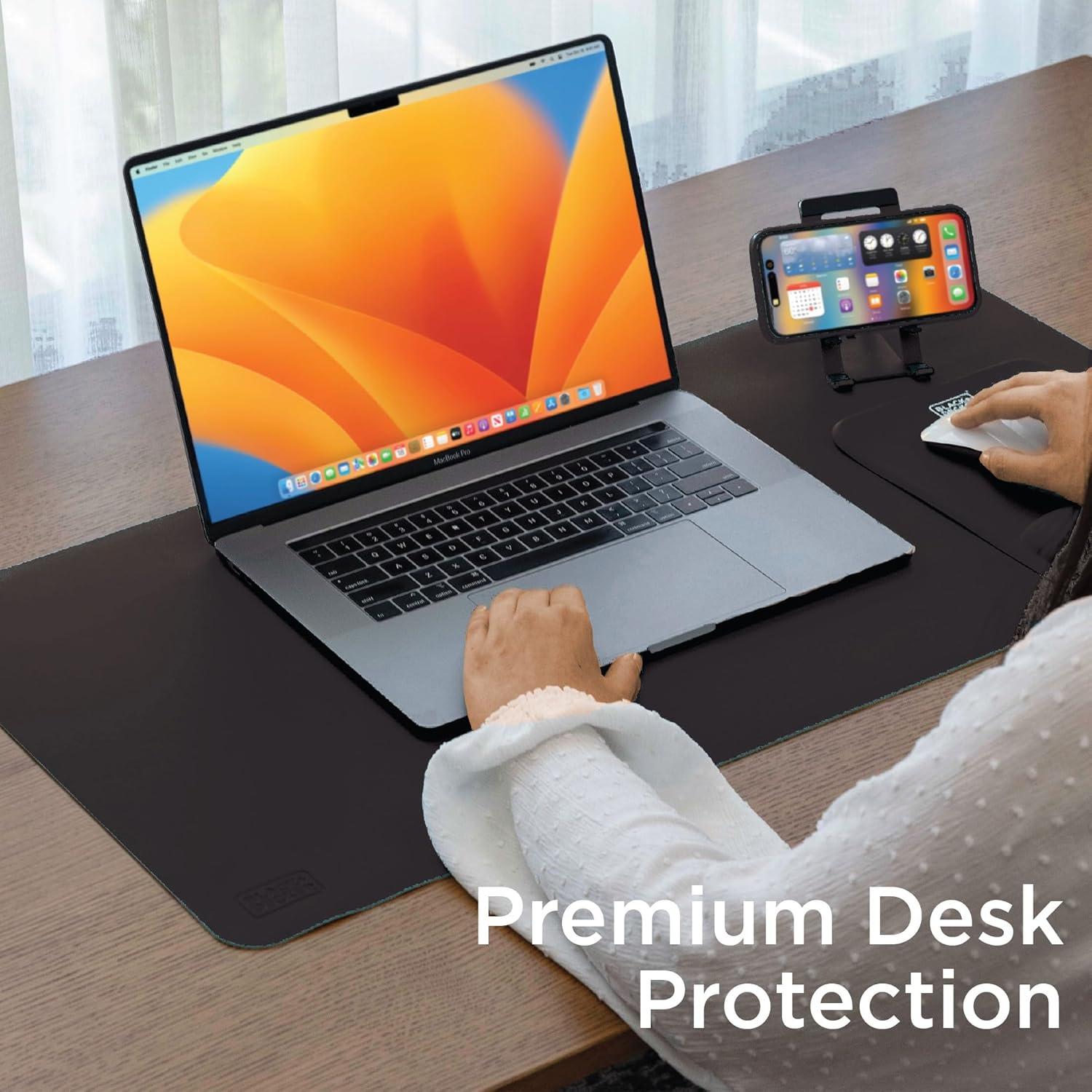 imageBlackDecker Faux Leather Desk Mat for Keyboard and Mouse Protective Desk Decor Gaming Work from Home Office AccessoryBlack