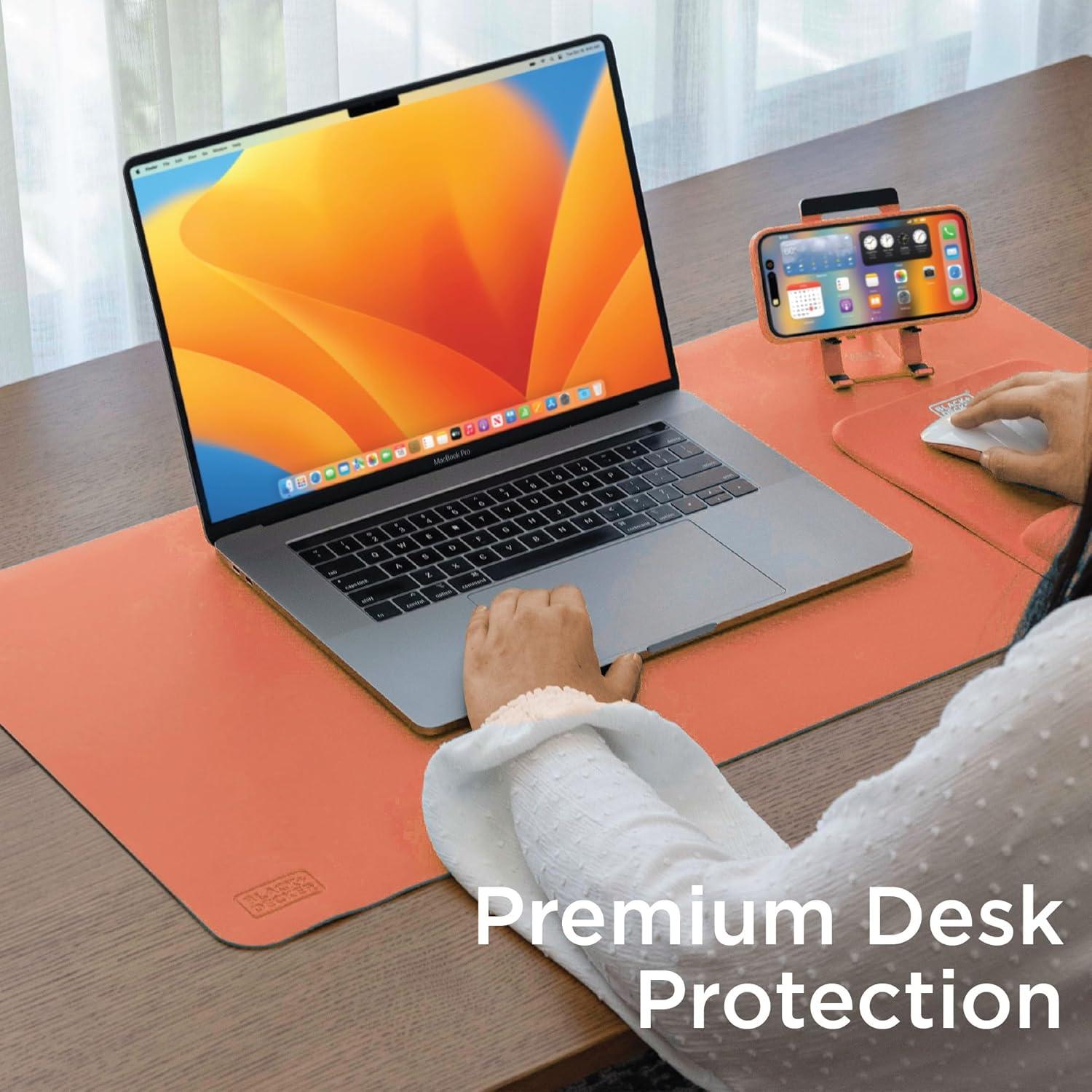 imageBlackDecker Faux Leather Desk Mat for Keyboard and Mouse Protective Desk Decor Gaming Work from Home Office AccessoryCoral Rose