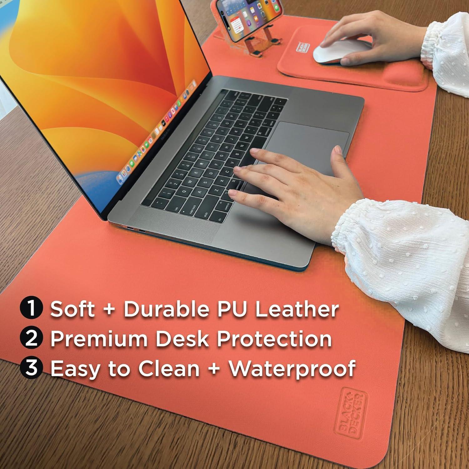 imageBlackDecker Faux Leather Desk Mat for Keyboard and Mouse Protective Desk Decor Gaming Work from Home Office AccessoryCoral Rose