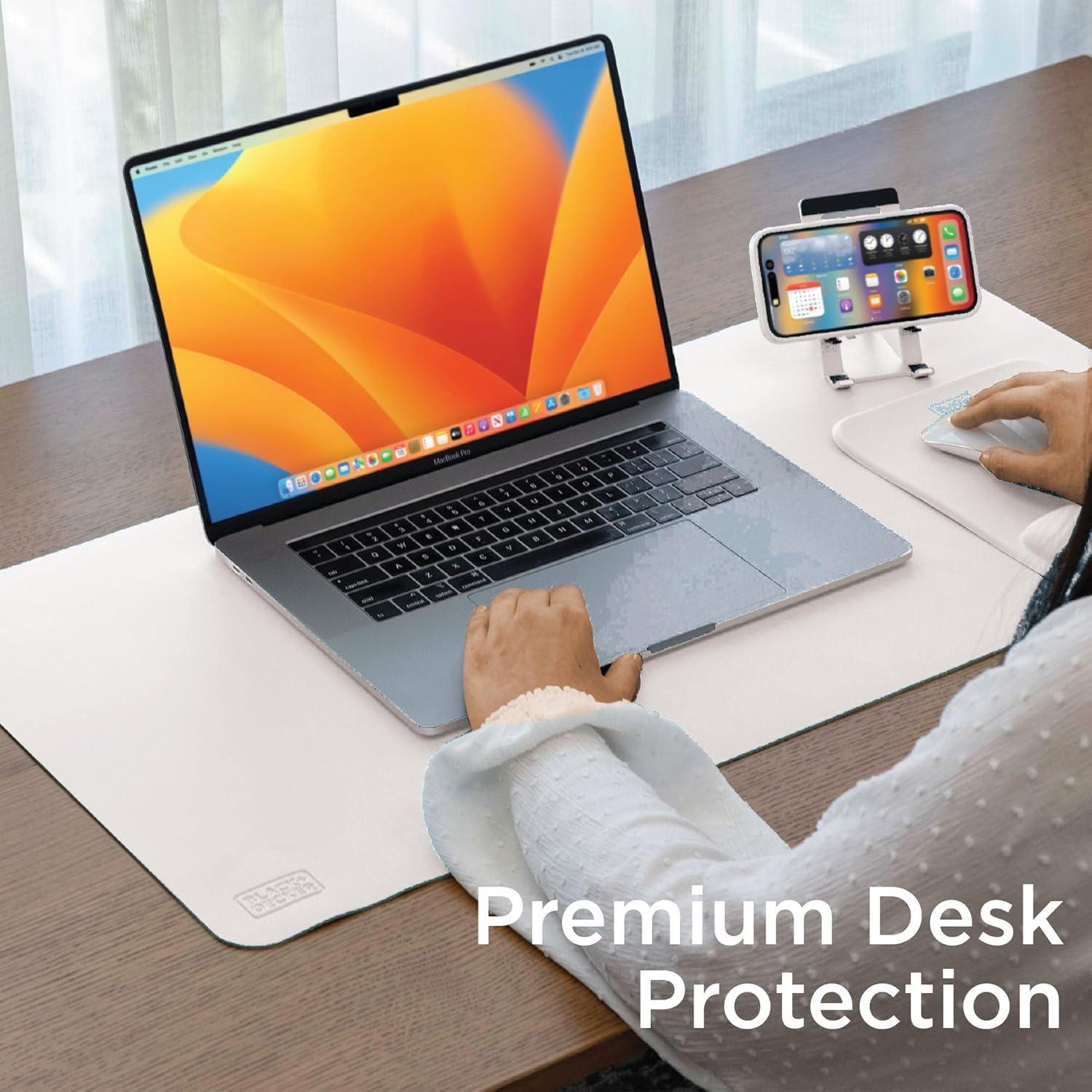 imageBlackDecker Faux Leather Desk Mat for Keyboard and Mouse Protective Desk Decor Gaming Work from Home Office AccessoryWhite
