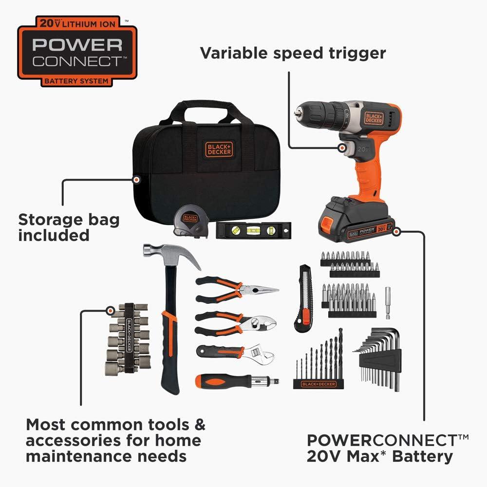 imagebeyond by BLACKDECKER Home Tool Kit with 20V MAX DrillDriver 83Piece BDPK70284C1AEVTool Kit