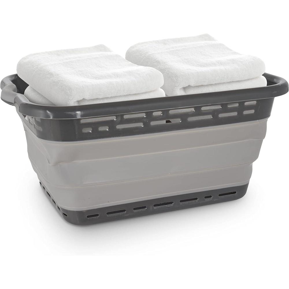 imageBLACKDECKER 1 Large 25 Slim Collapsible Laundry Basket  Portable amp SpaceSaving Basket with Dual Comfort Grip Handles  Ideal for Laundry Towels Blankets amp More in Small Spaces amp Travel Black