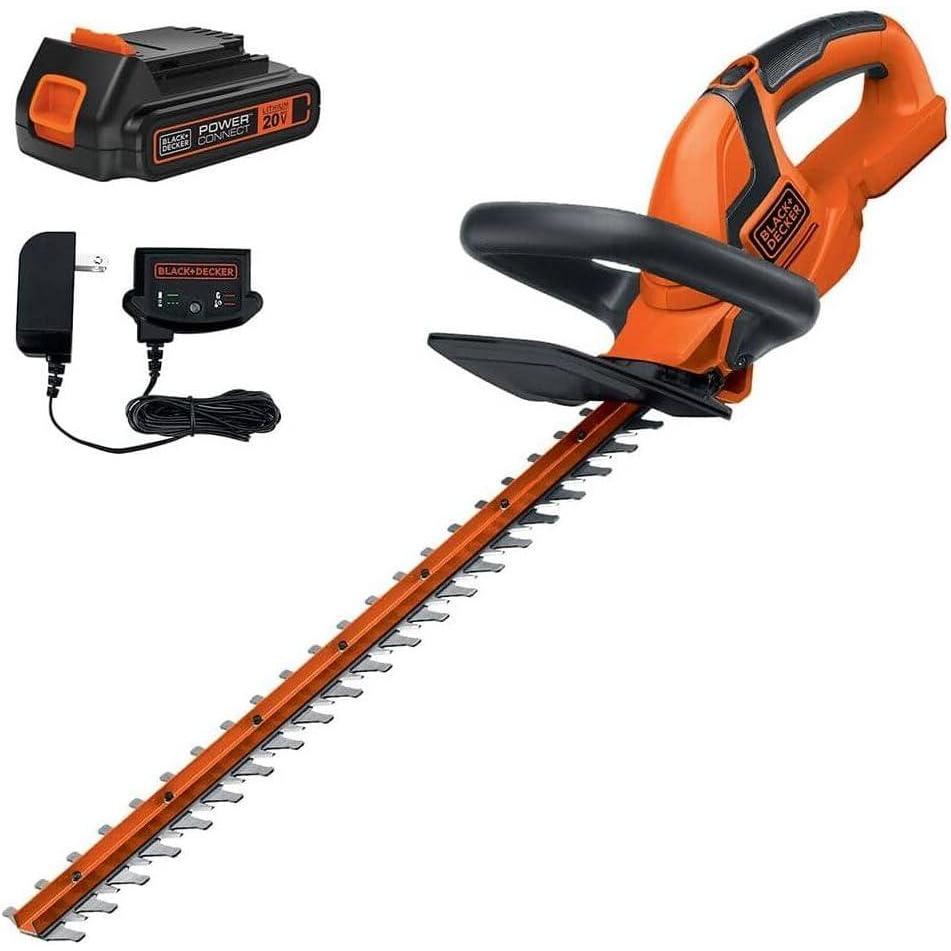 imageBLACKDECKER 20V MAX Cordless Hedge Trimmer Battery and Charger Included 22 Inch Steel Blade Lightweight Bush Trimmer Soft Grip Less Vibration LHT2220