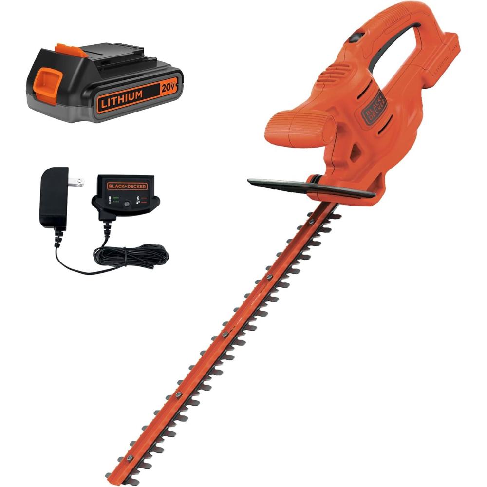 imageBLACKDECKER 20V MAX Hedge Trimmer Cordless 18 inch Blade 1 Battery and Charger Included Light Weight Reduced Vibration Bush Trimmer Hedger LHT218C1