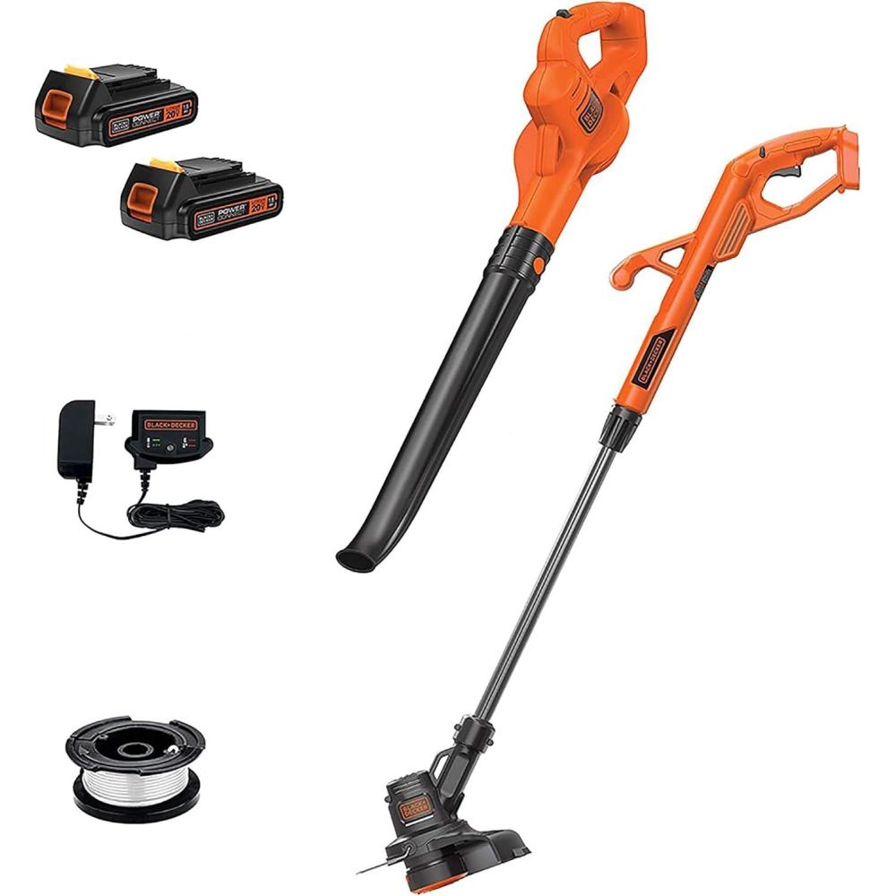 imageBLACKDECKER 20V MAX Weed Eater Edger and Sweeper Combo Includes 2 Batteries and Charger Cordless Electric Weed Wacker and 130 Mph Hard Surface Leaf Blower 10 in LCC22220V Kit w 2 Batteries